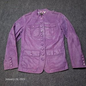 Twiggy London Jacket Women XS Purple Suede Leather Lined Lots of Buttons